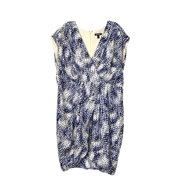 Express Dress Size XL Sleeveless Blue Lined Knee Length Office V Neck Pleated - Picture 1 of 14